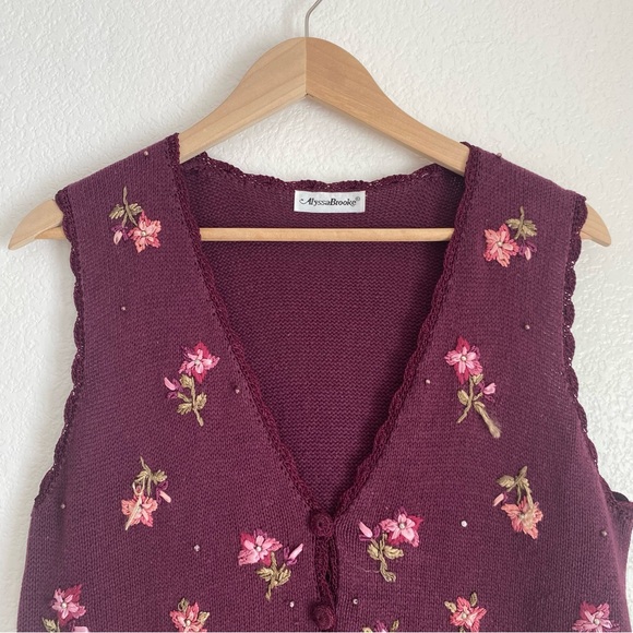 Vintage Alyssa Brooke knitted floral beaded button down embroidered vest - Picture 4 of 9